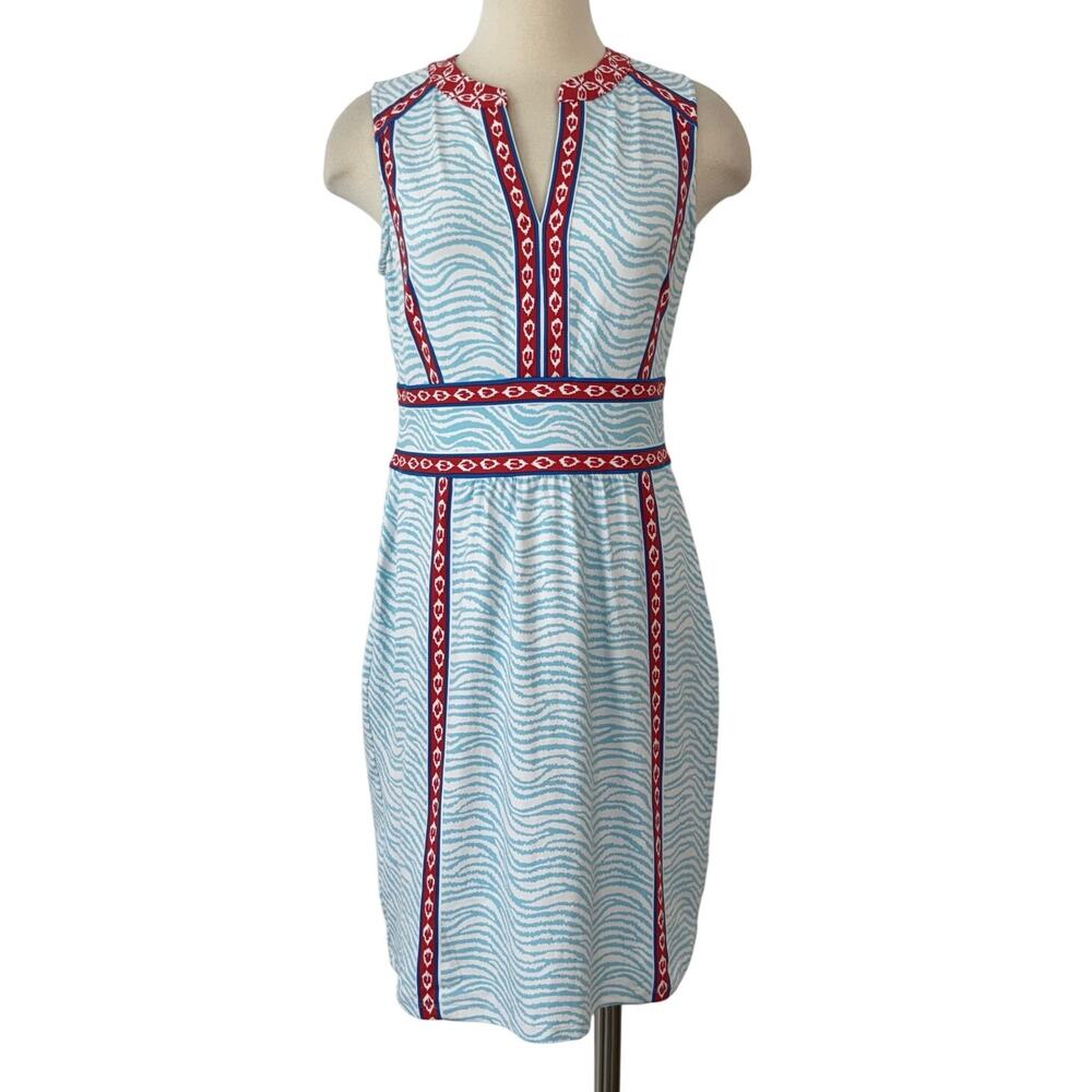 J. McLaughlin Lola Blue Sheath Dress Catalina Cloth Knee-Length Zebra Print | M